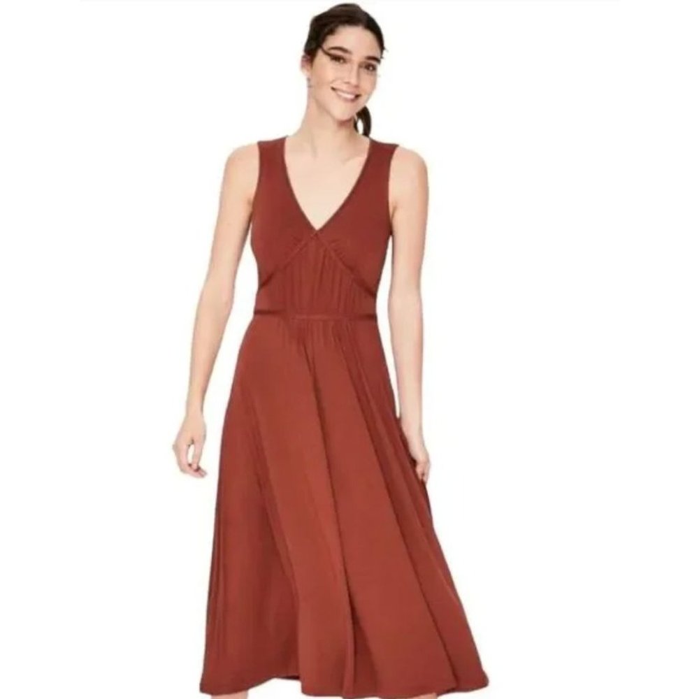 Boden Elina Midi Sleeveless Jersey V-Neck Dress Rust 4 Regular - Picture 8 of 8